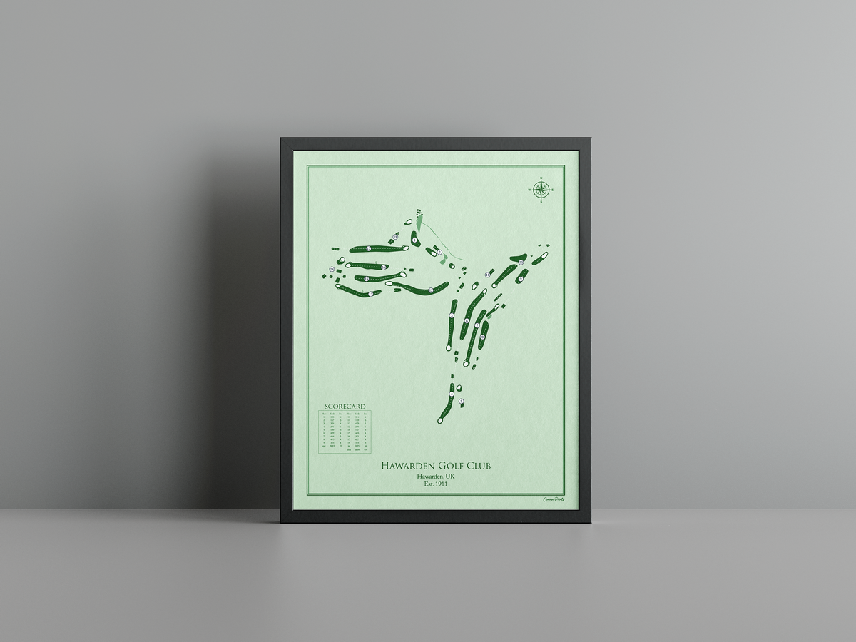 Hawarden Golf Club golf course print, green frame