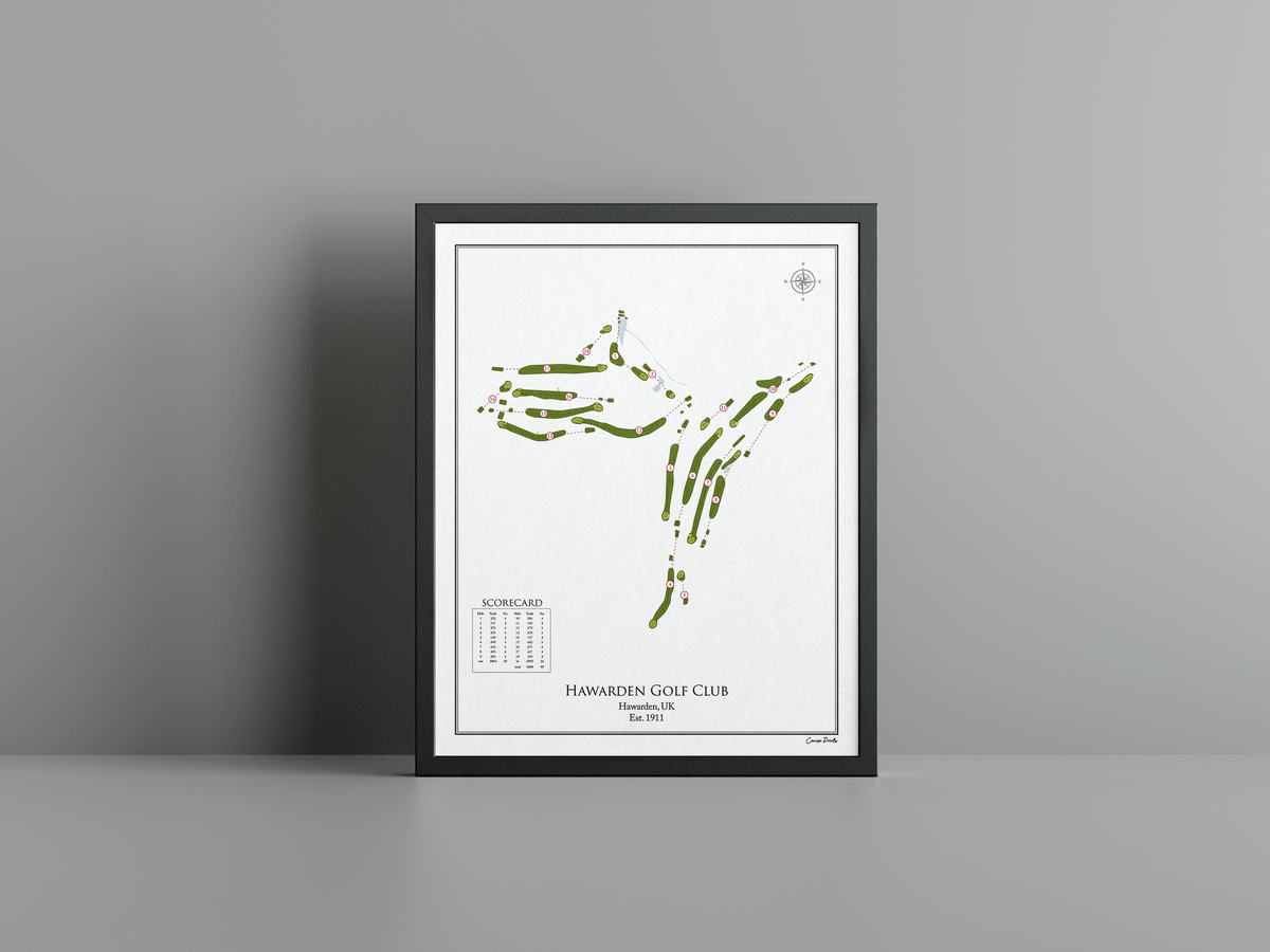 Hawarden Golf Club golf course print, white frame