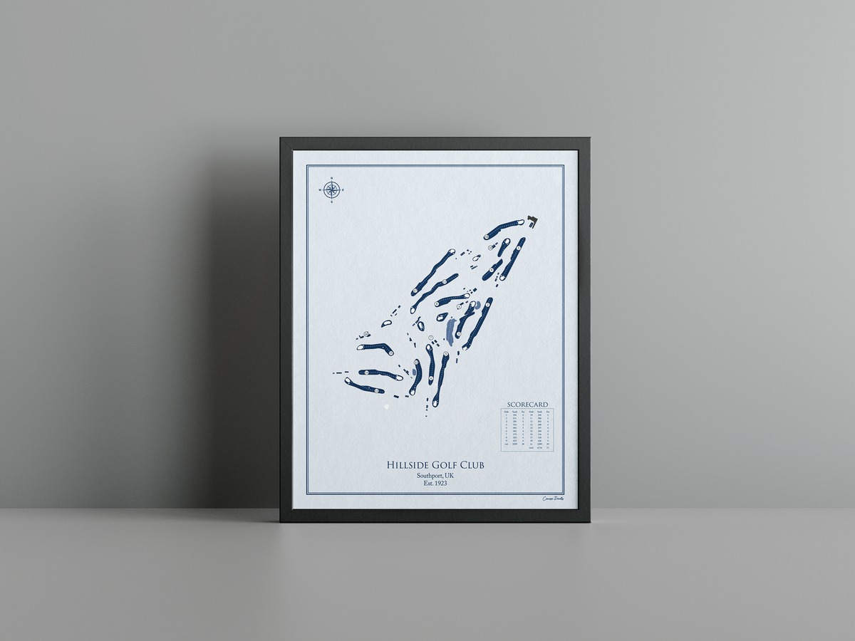 Hillside Golf Club golf course print, blue frame