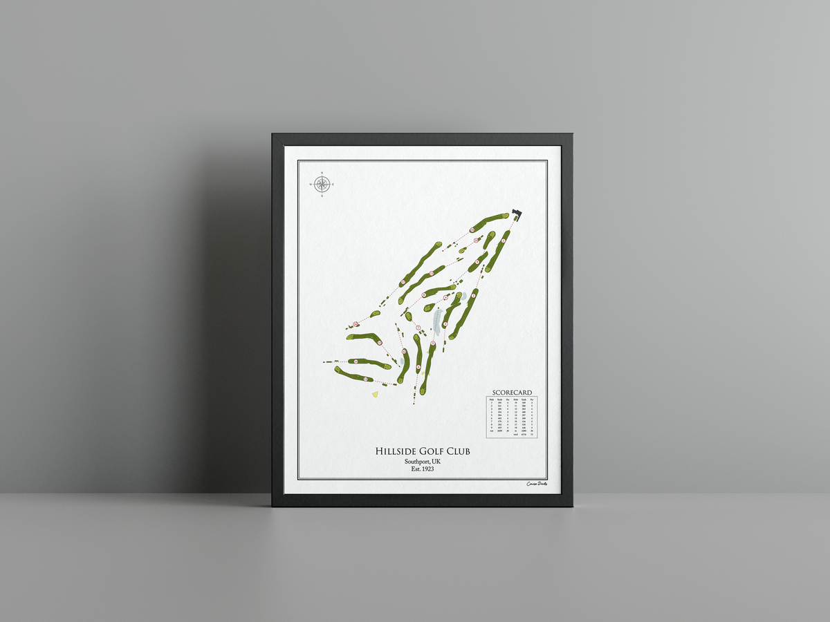 Hillside Golf Club golf course print, white frame