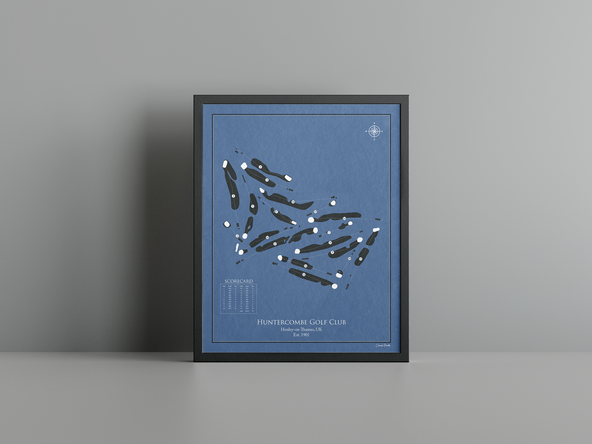 Huntercombe Golf Club golf course print, navy frame