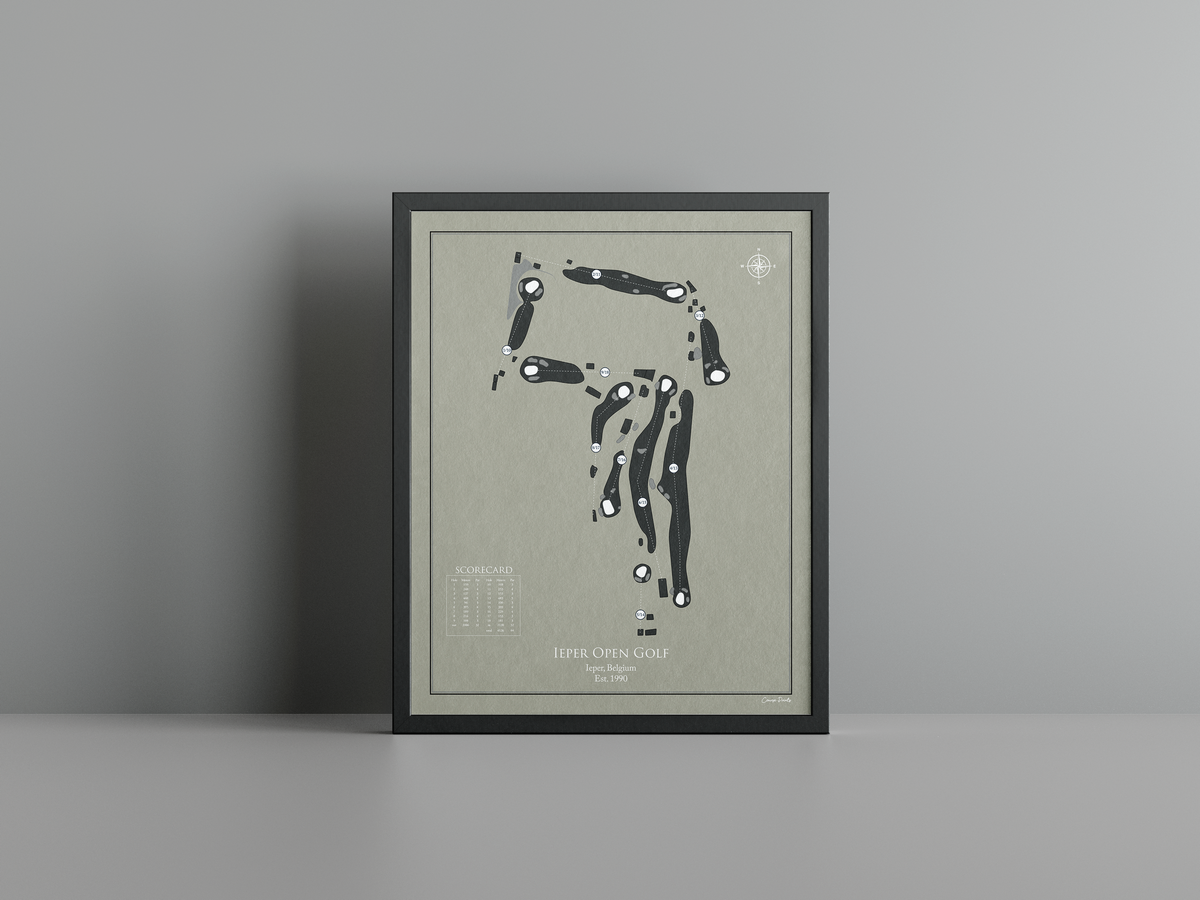 Ieper Open Golf golf course print, brown frame