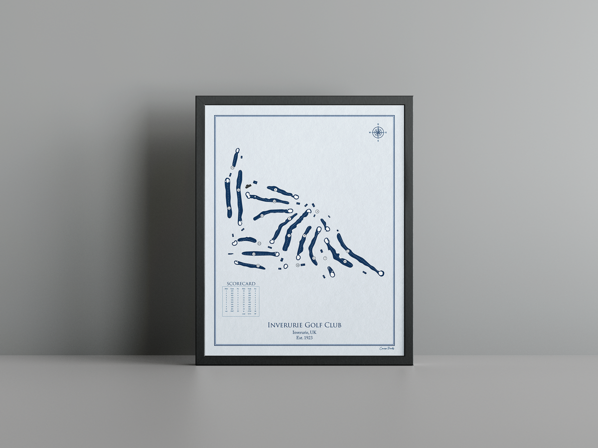 Inverurie Golf Club golf course print, blue frame