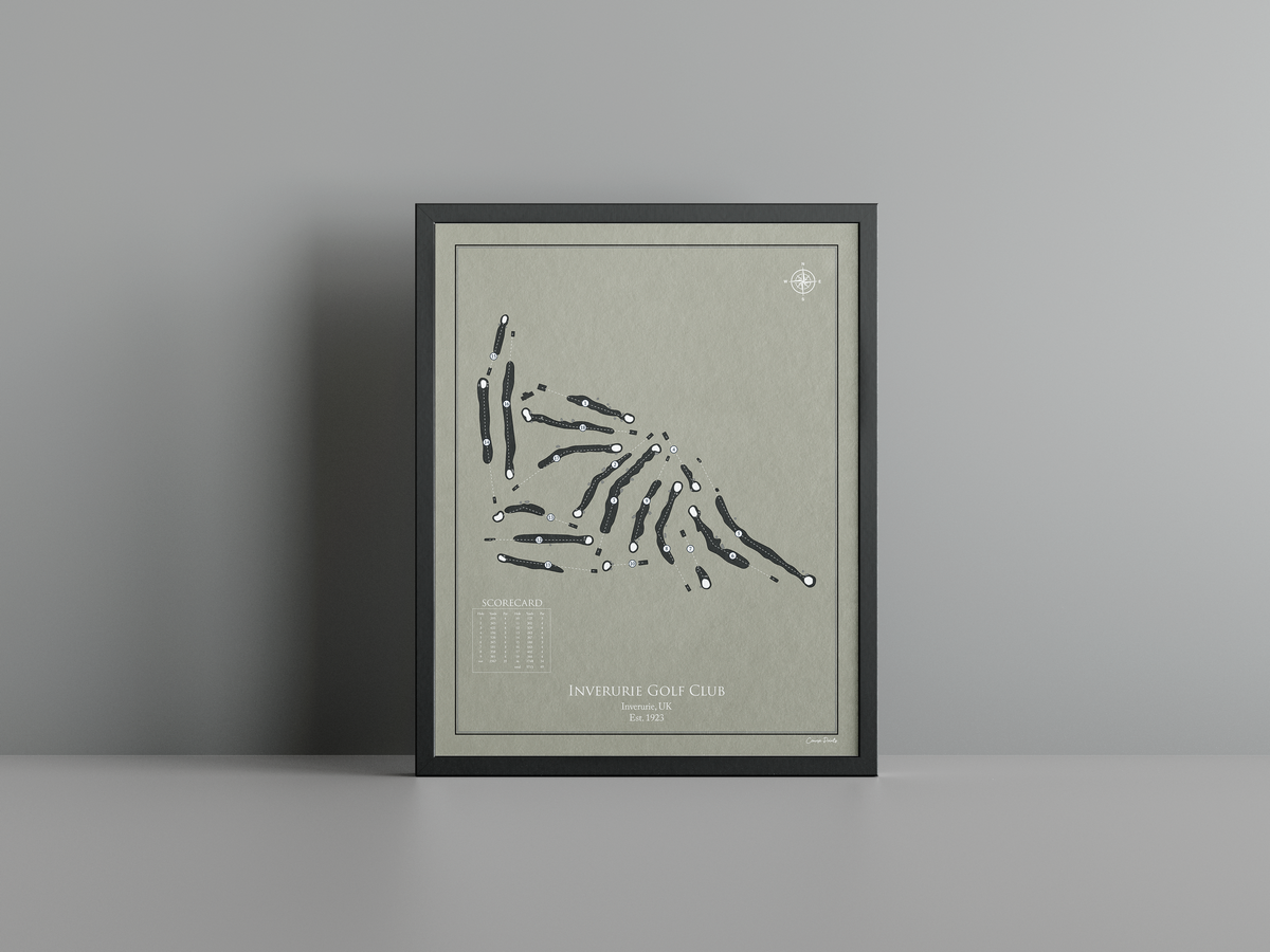 Inverurie Golf Club golf course print, brown frame