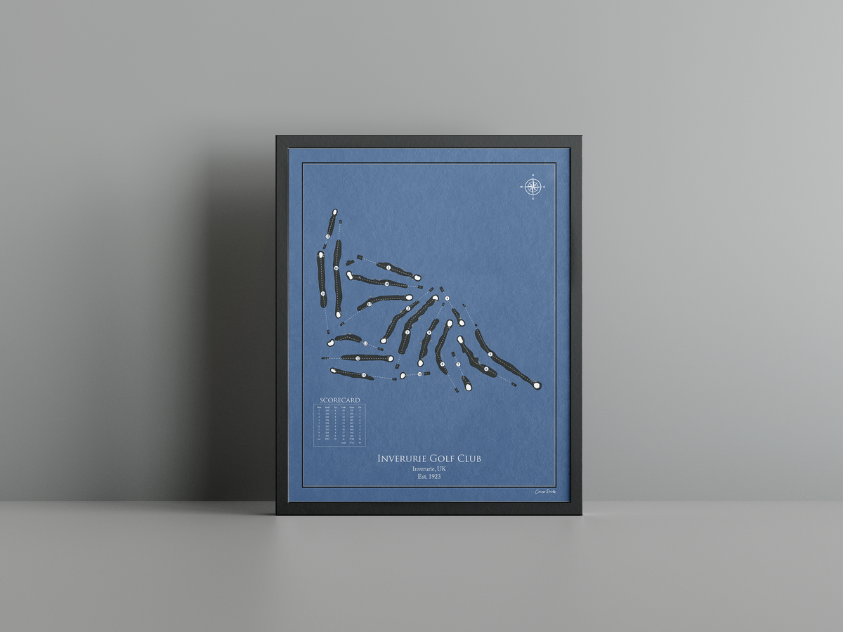 Inverurie Golf Club golf course print, navy frame