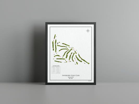 Inverurie Golf Club golf course print, white frame