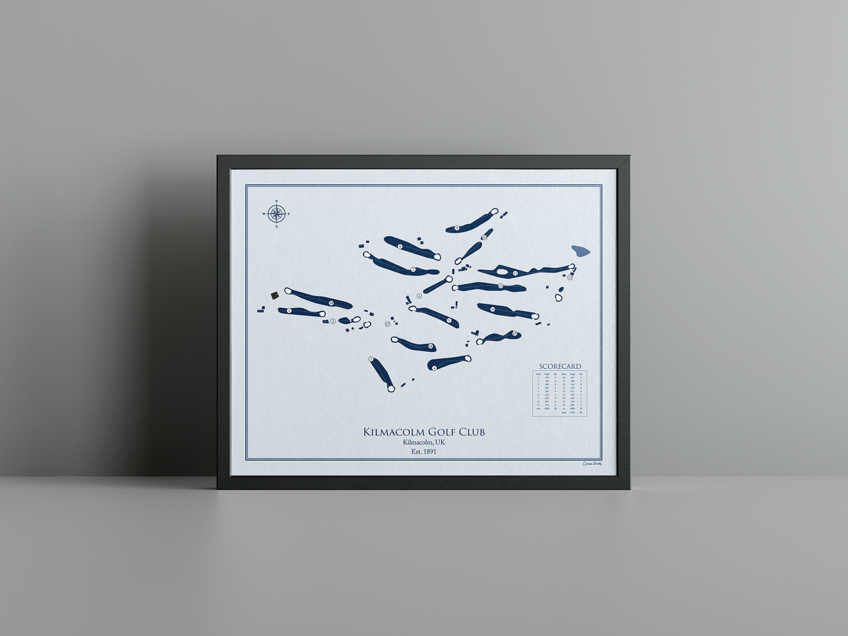 Kilmacolm Golf Club golf course print, blue frame