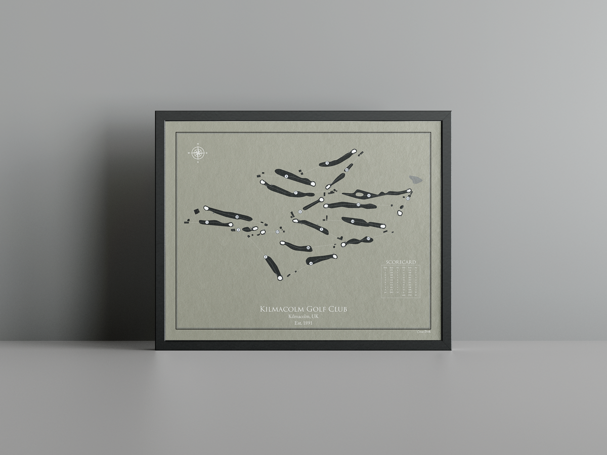 Kilmacolm Golf Club golf course print, brown frame