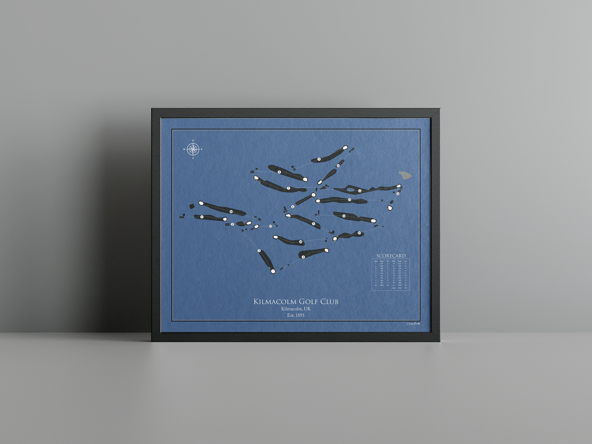 Kilmacolm Golf Club golf course print, navy frame