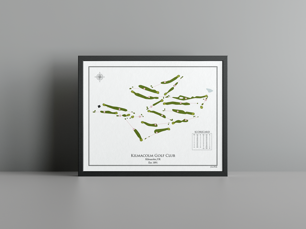 Kilmacolm Golf Club golf course print, white frame