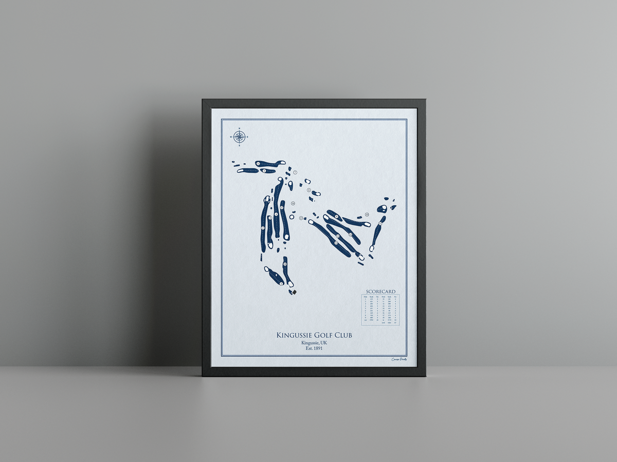 Kingussie Golf Club golf course print, blue frame