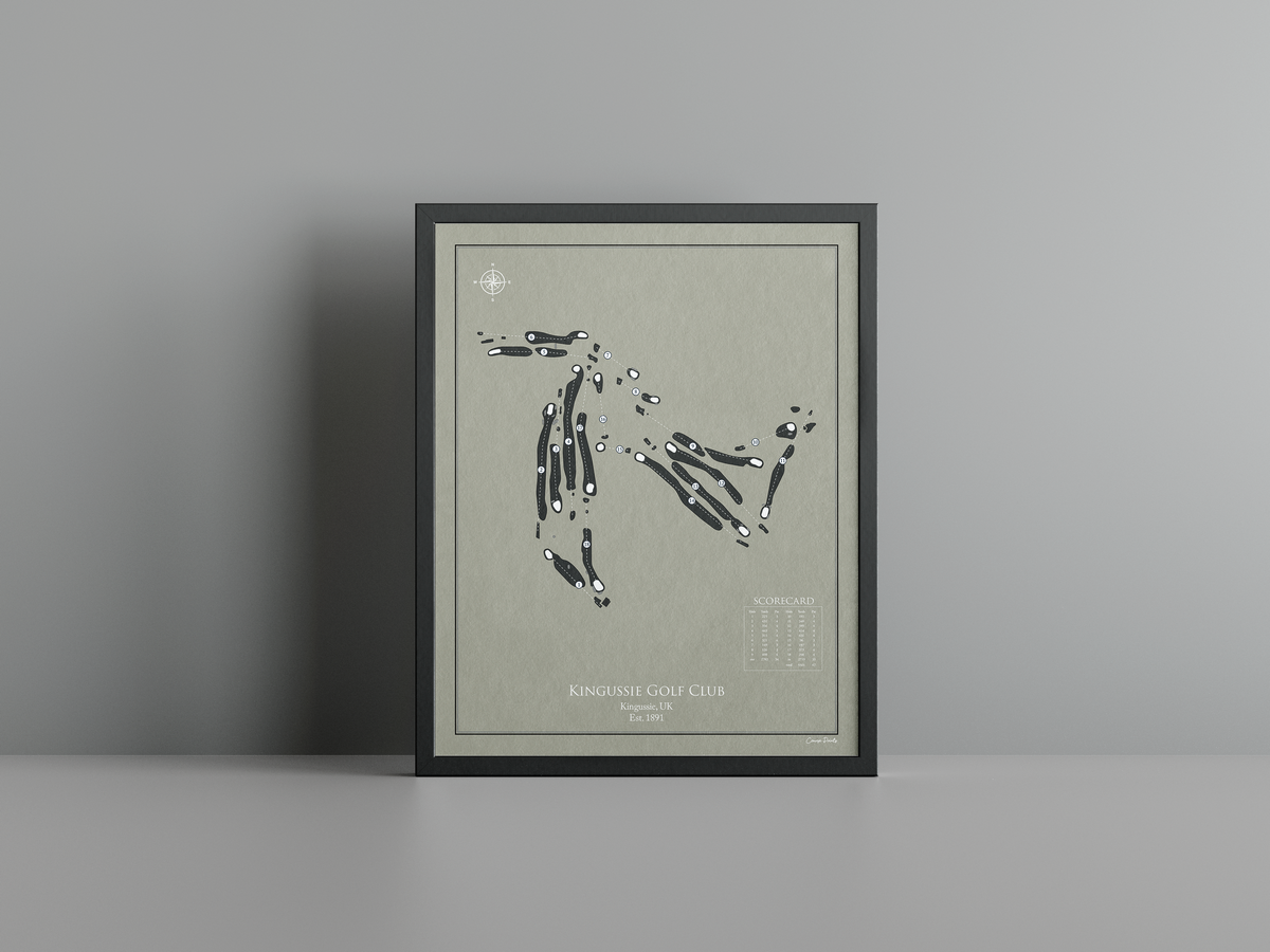 Kingussie Golf Club golf course print, brown frame