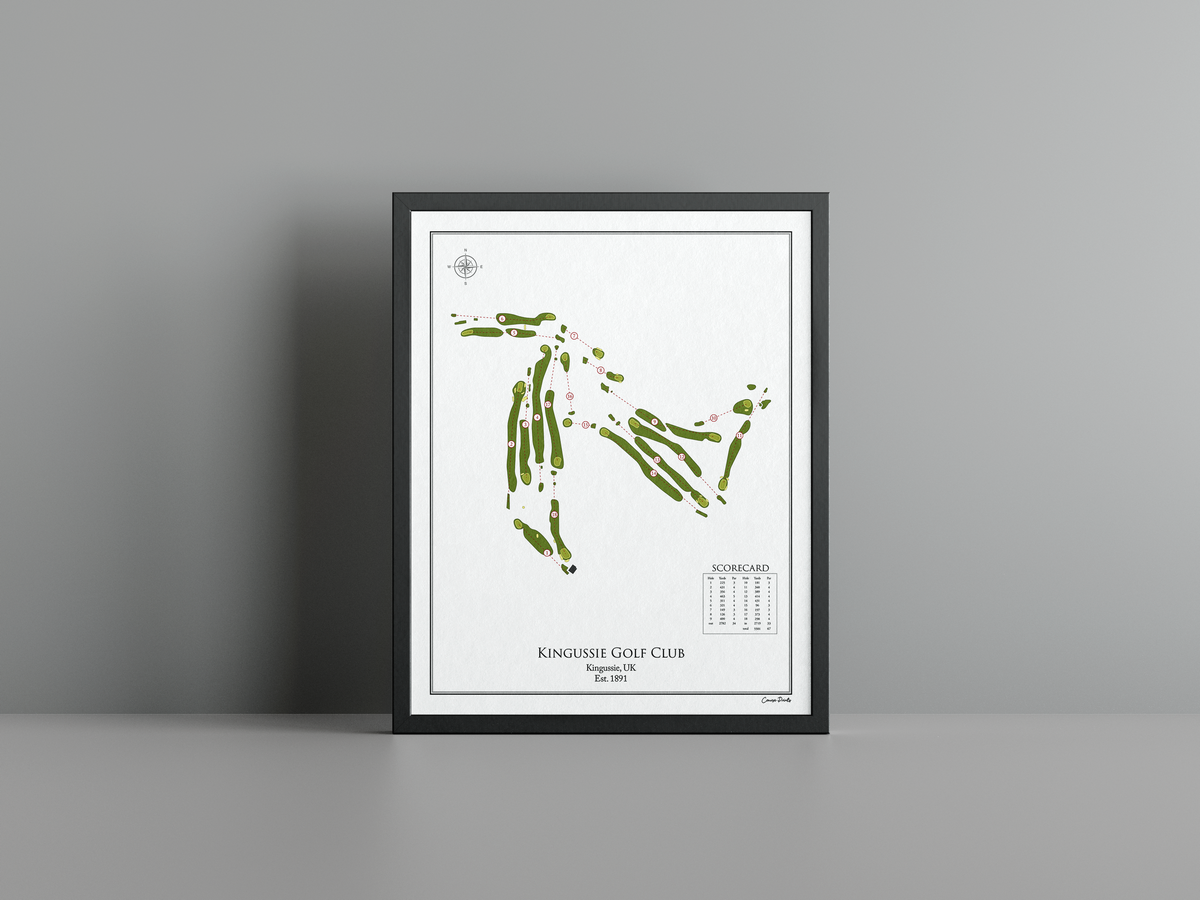 Kingussie Golf Club golf course print, white frame
