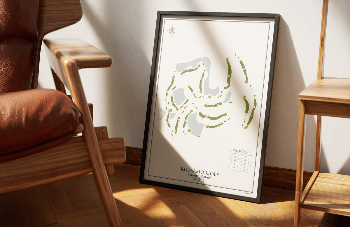 Kuusamo Golf golf course print, framed 50x70 black frame