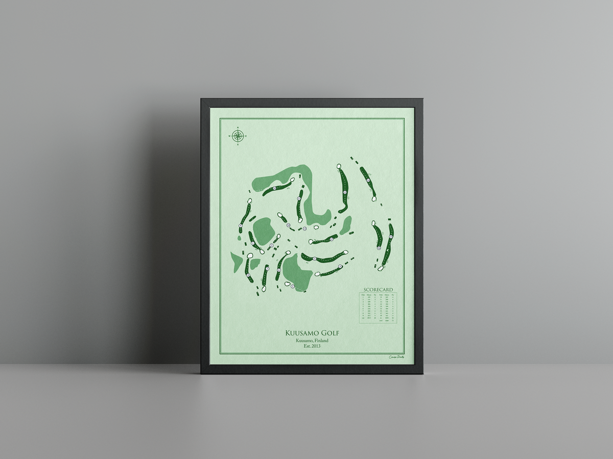 Kuusamo Golf golf course print, green frame
