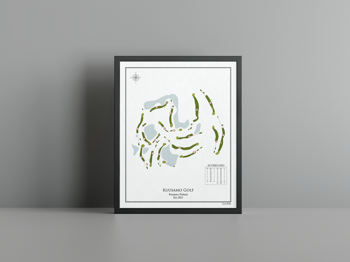 Kuusamo Golf golf course print, white frame