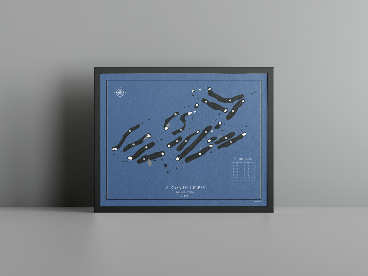 La Rasa de Berbes golf course print, navy frame