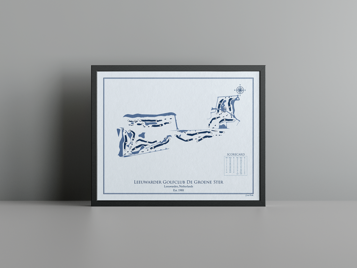 Leeuwarder Golfclub De Groene Ster golf course print, blue frame