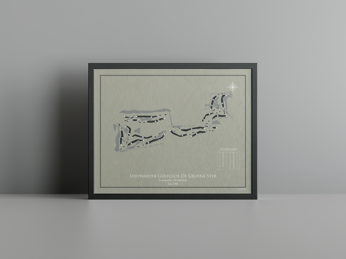 Leeuwarder Golfclub De Groene Ster golf course print, brown frame