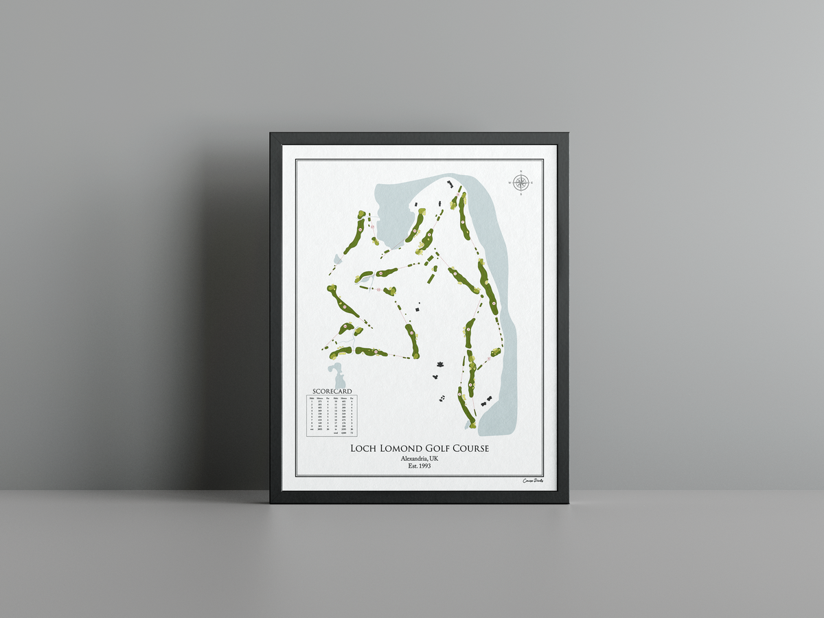 Loch Lomond Golf Club golf course print, white frame
