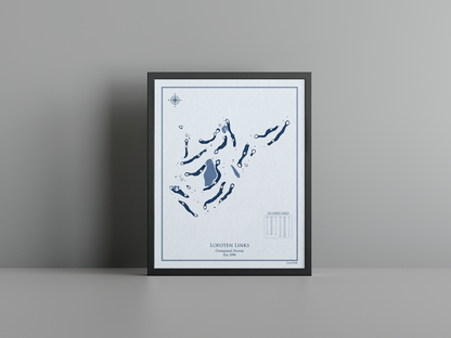 Lofoten Links golf course print, blue frame
