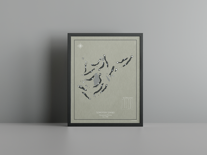 Lofoten Links golf course print, brown frame