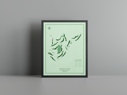 Lofoten Links golf course print, green frame