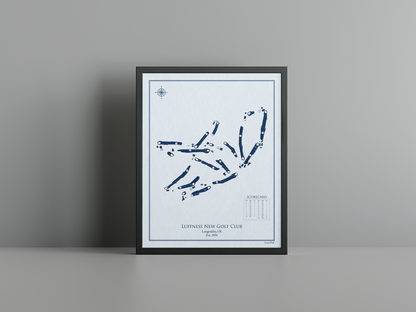 Luffness New Golf Club golf course print, blue frame
