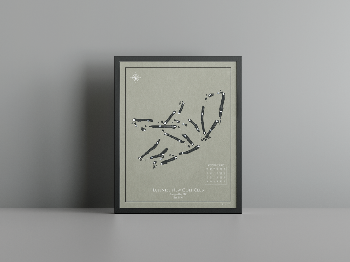 Luffness New Golf Club golf course print, brown frame