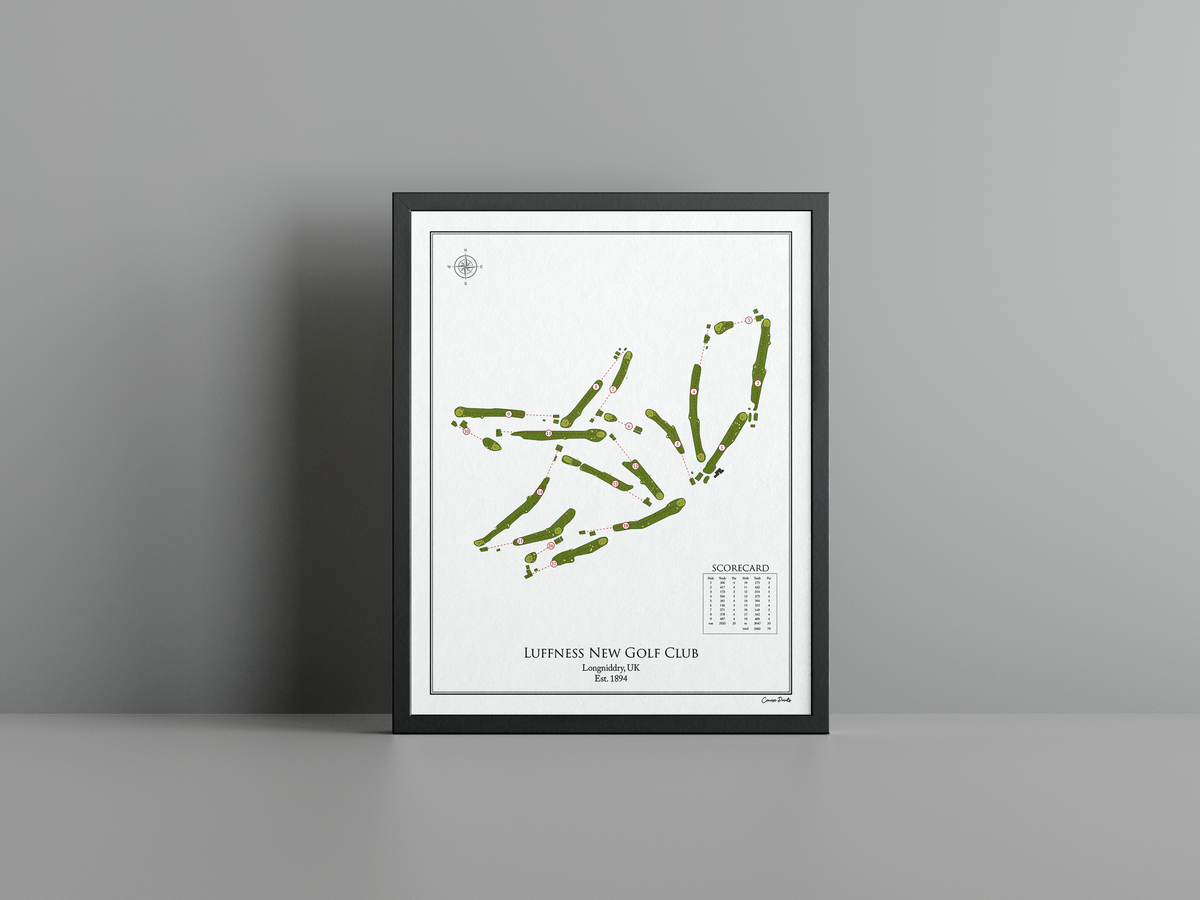 Luffness New Golf Club golf course print, white frame