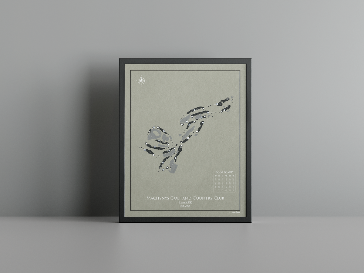 Machynys Golf and Country Club golf course print, brown frame