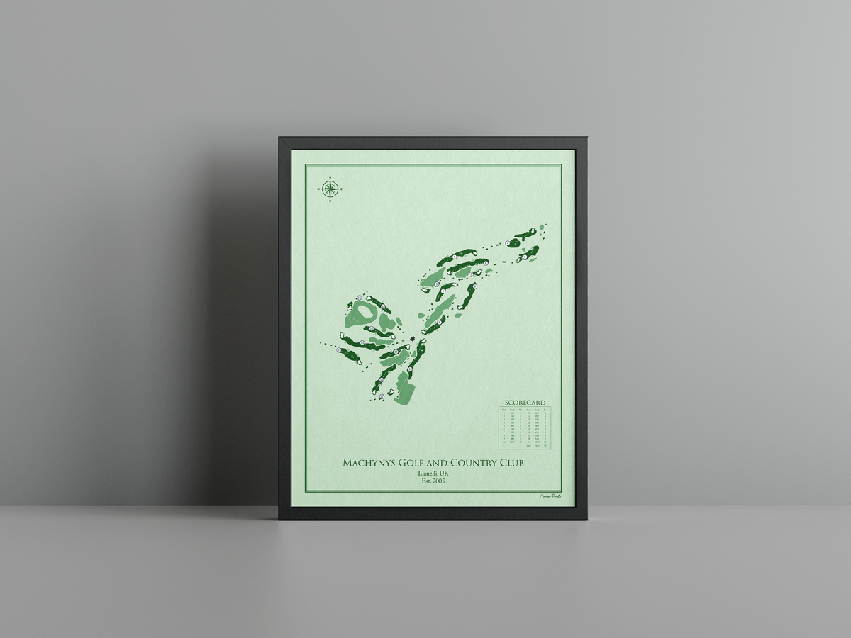 Machynys Golf and Country Club golf course print, green frame