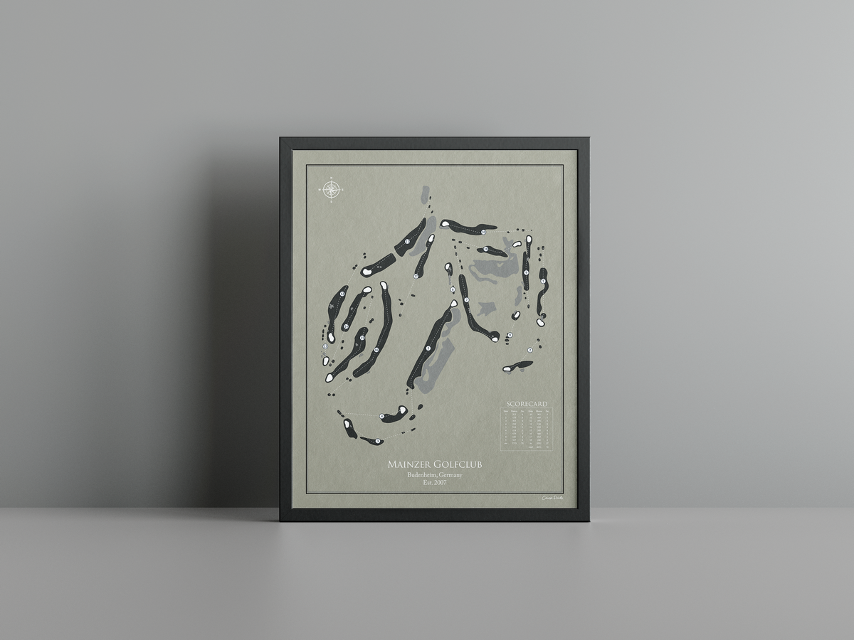Mainzer Golfclub golf course print, brown frame
