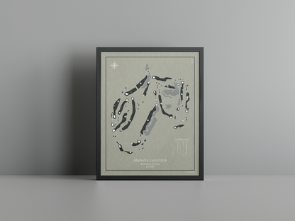 Mainzer Golfclub golf course print, brown frame