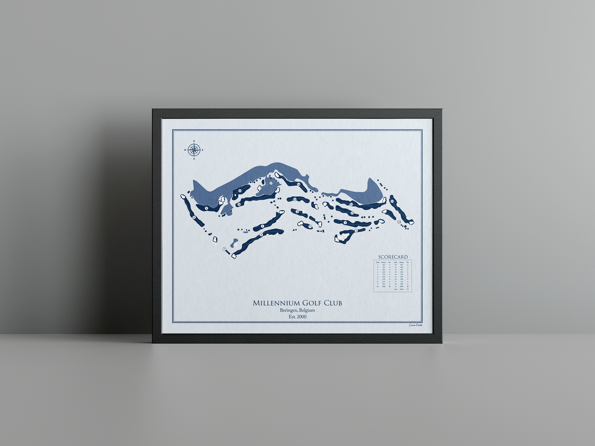 Millennium Golf Club golf course print, blue frame