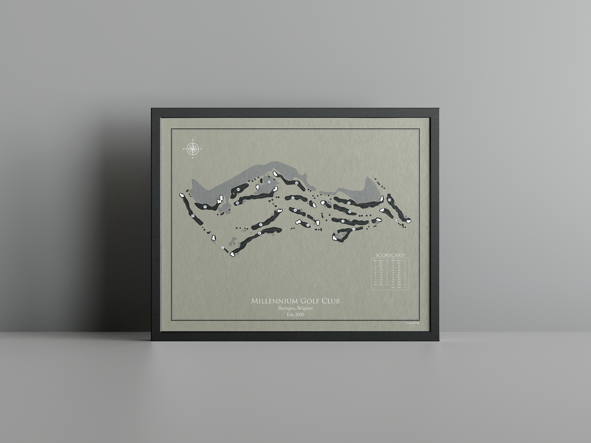 Millennium Golf Club golf course print, brown frame