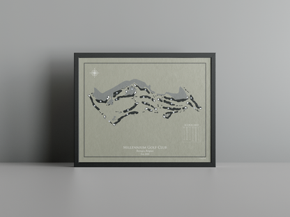 Millennium Golf Club golf course print, brown frame