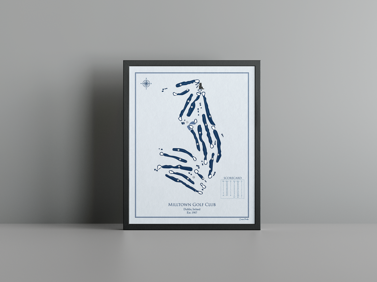 Milltown Golf Club golf course print, blue frame