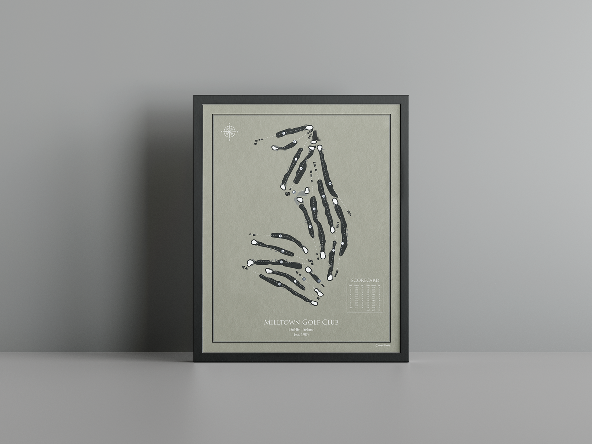 Milltown Golf Club golf course print, brown frame