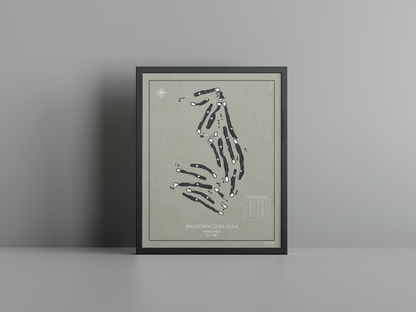 Milltown Golf Club golf course print, brown frame