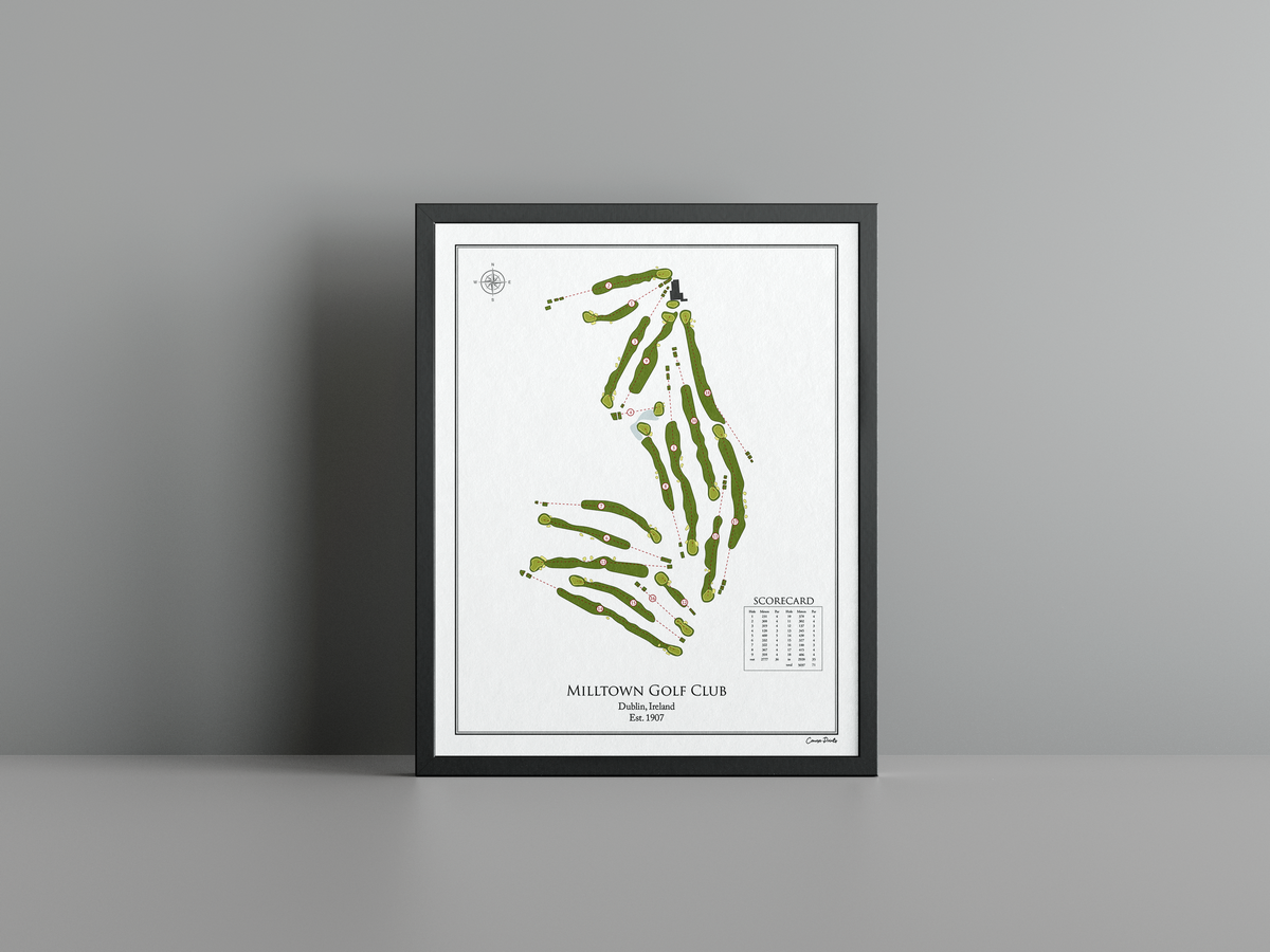 Milltown Golf Club golf course print, white frame
