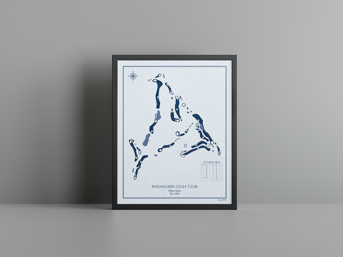 Miraflores Golf Club golf course print, blue frame