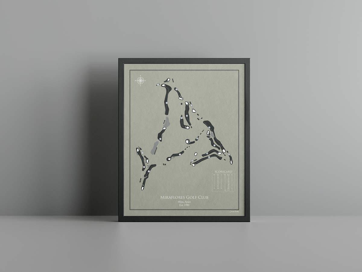 Miraflores Golf Club golf course print, brown frame