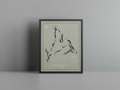 Miraflores Golf Club golf course print, brown frame