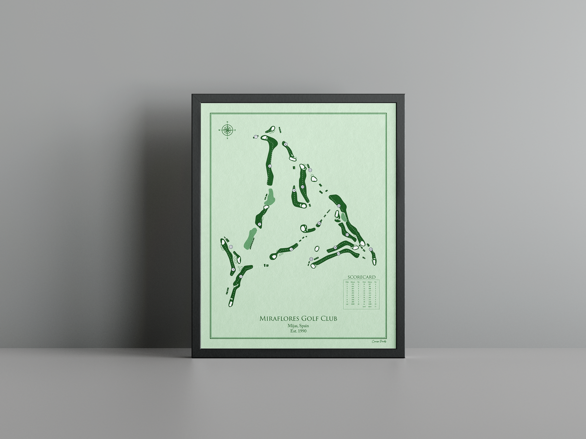 Miraflores Golf Club golf course print, green frame