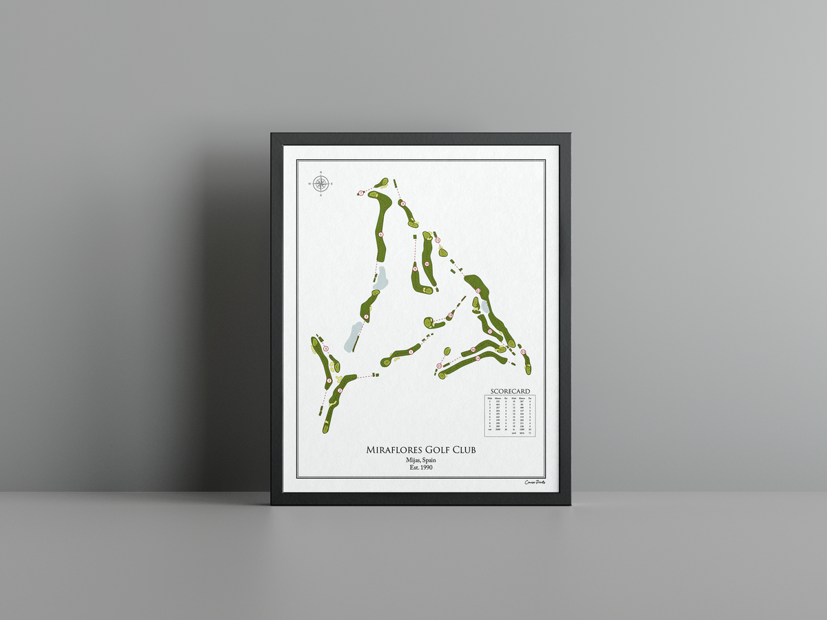 Miraflores Golf Club golf course print, white frame