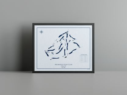 Muirfield Golf Club golf course print, blue frame
