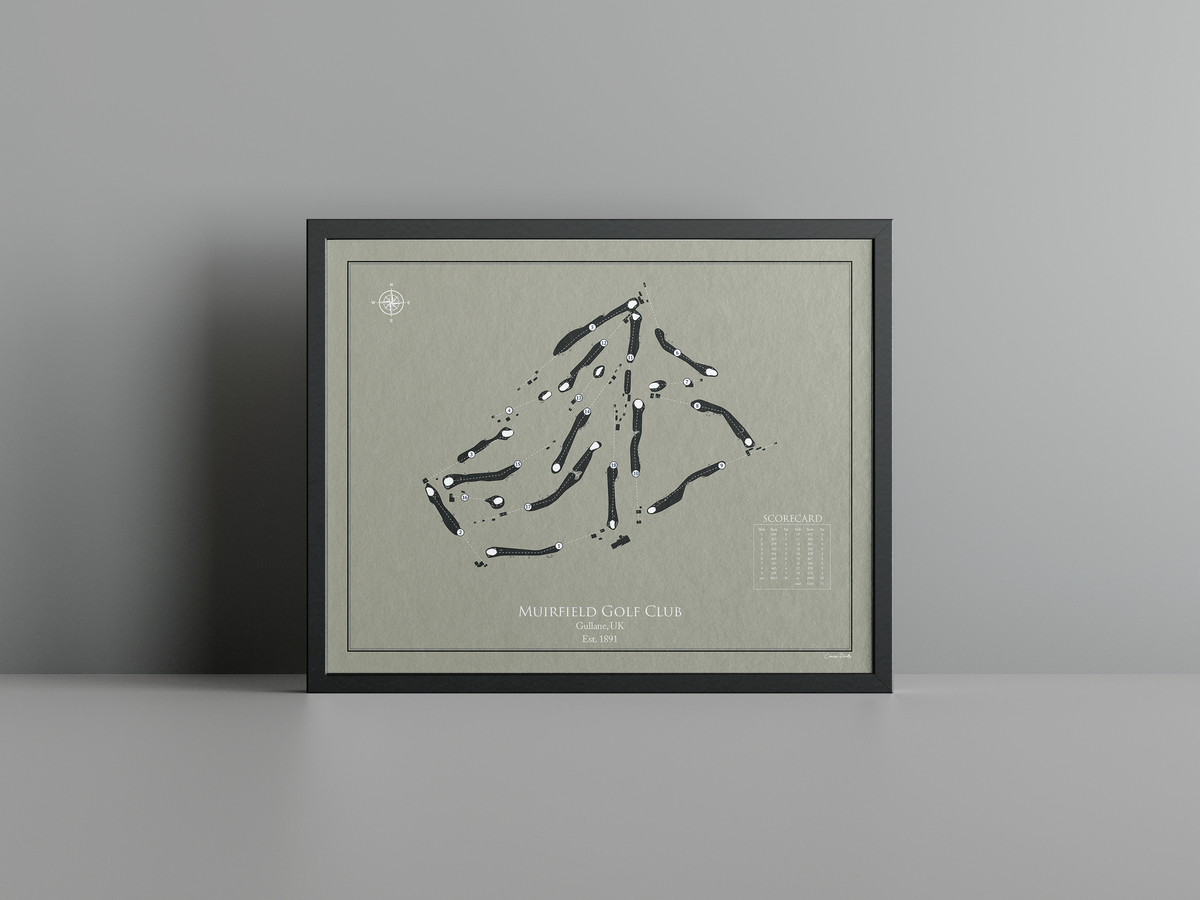 Muirfield Golf Club golf course print, brown frame