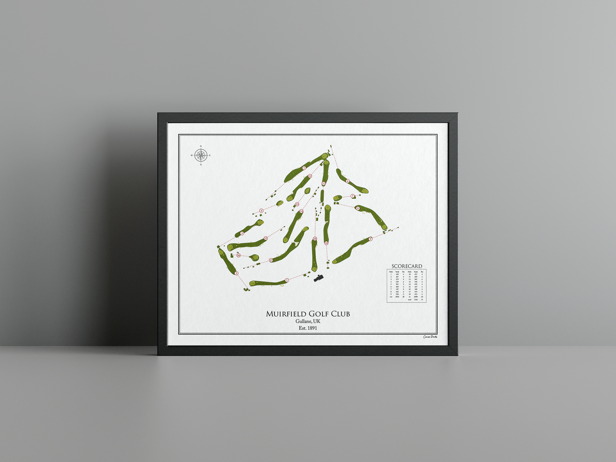 Muirfield Golf Club golf course print, white frame