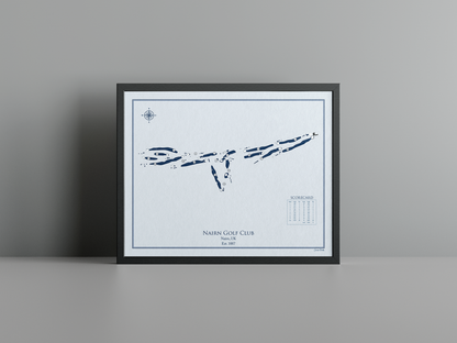 Nairn Golf Club golf course print, blue frame